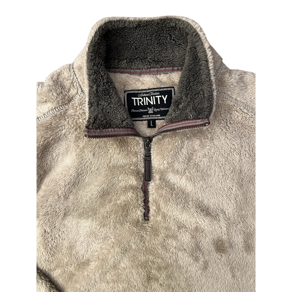 Trinity Fleece Pullover‎ Mens Large Tan Excellent Sherpa Quarter Zip Mock Neck